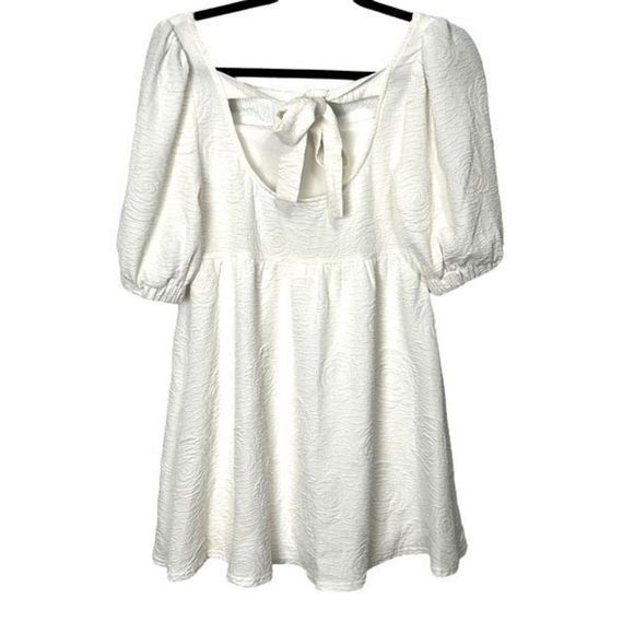 Aura Women's Puff Sleeve Square Neck Floral Empire Cut Mini Dress White Size S - Picture 6 of 7